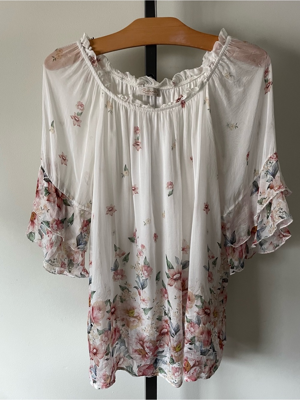 Bellambra Silk Blend Floral Blouse Ruffled Italy Cottagecore Coquette Fairy